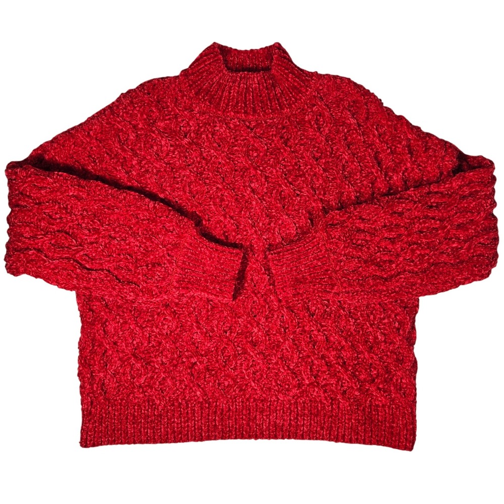 Sanctuary Red Chenille Cable Knit Mock Neck Sweater CW1426NG8 Womens Medium NWT